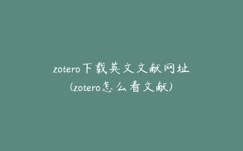 zotero下载英文文献网址(zotero怎么看文献)