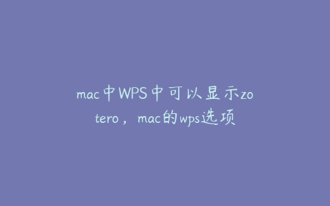 mac中WPS中可以显示zotero，mac的wps选项在哪里