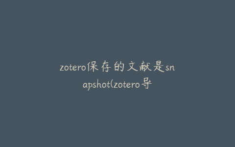 zotero保存的文献是snapshot(zotero导入中文文献)