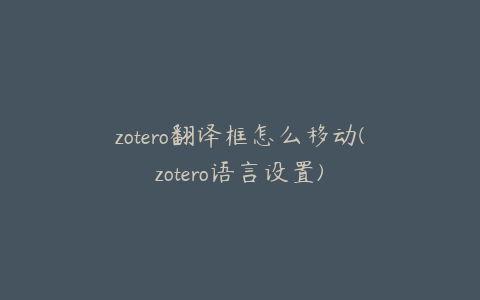 zotero翻译框怎么移动(zotero语言设置)