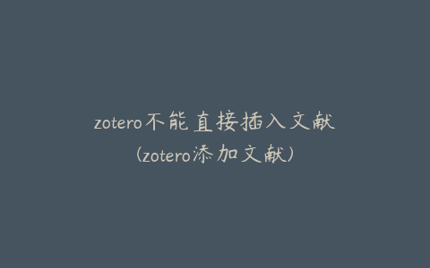 zotero不能直接插入文献(zotero添加文献)