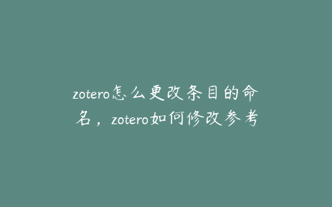 zotero怎么更改条目的命名，zotero如何修改参考文献信息