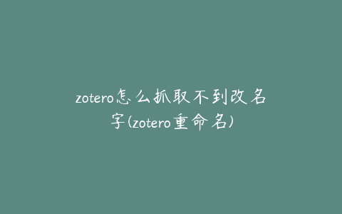 zotero怎么抓取不到改名字(zotero重命名)