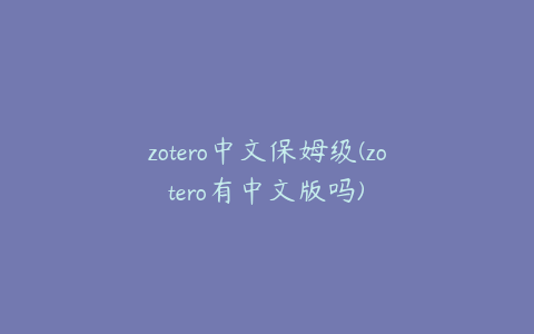 zotero中文保姆级(zotero有中文版吗)