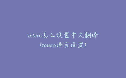 zotero怎么设置中文翻译(zotero语言设置)