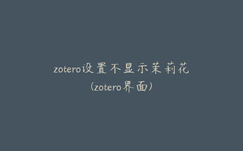 zotero设置不显示茉莉花(zotero界面)