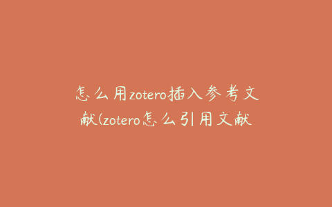 怎么用zotero插入参考文献(zotero怎么引用文献)