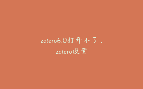 zotero6.0打开不了，zotero设置