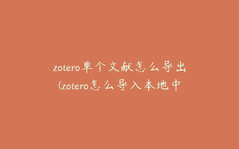 zotero单个文献怎么导出(zotero怎么导入本地中文文献)