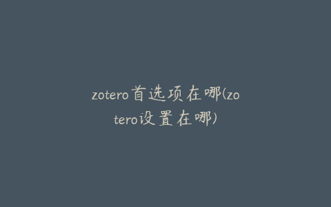 zotero首选项在哪(zotero设置在哪)