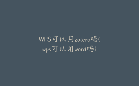 WPS可以用zotero吗(wps可以用word吗)