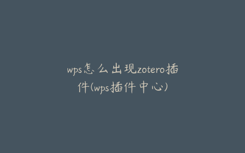 wps怎么出现zotero插件(wps插件中心)