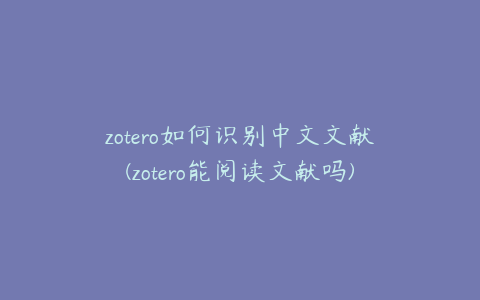 zotero如何识别中文文献(zotero能阅读文献吗)