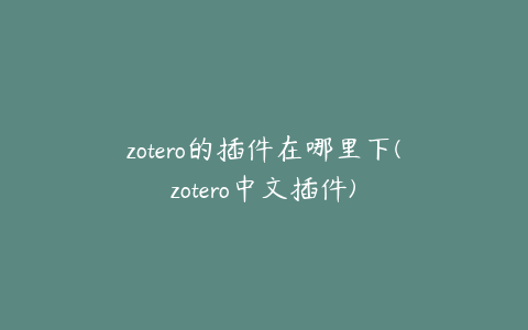 zotero的插件在哪里下(zotero中文插件)