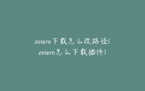 zotero下载怎么改路径(zotero怎么下载插件)