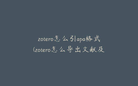 zotero怎么引apa格式(zotero怎么导出文献及pdf)