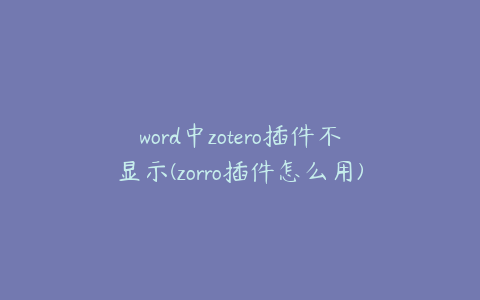 word中zotero插件不显示(zorro插件怎么用)