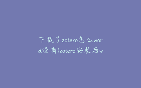 下载了zotero怎么word没有(zotero安装后word插件)