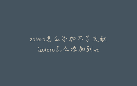 zotero怎么添加不了文献(zotero怎么添加到word)