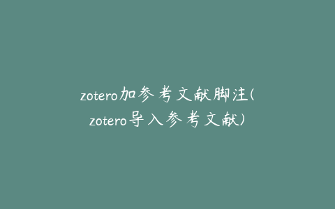 zotero加参考文献脚注(zotero导入参考文献)