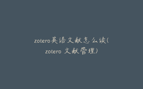 zotero英语文献怎么读(zotero 文献管理)