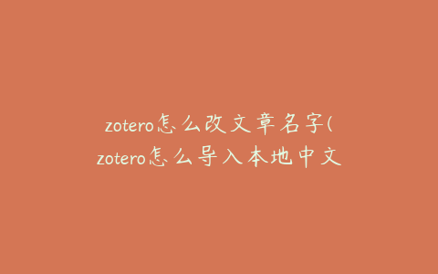 zotero怎么改文章名字(zotero怎么导入本地中文文献)