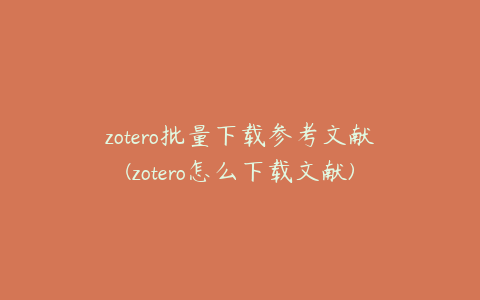 zotero批量下载参考文献(zotero怎么下载文献)