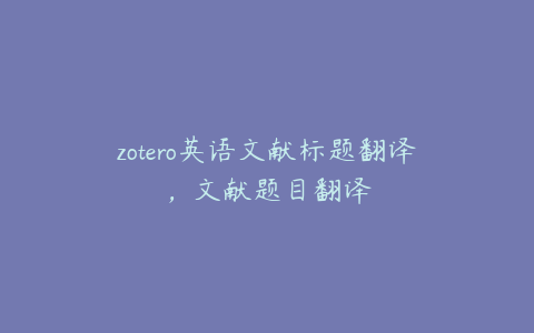 zotero英语文献标题翻译，文献题目翻译