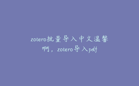 zotero批量导入中文温馨啊，zotero导入pdf