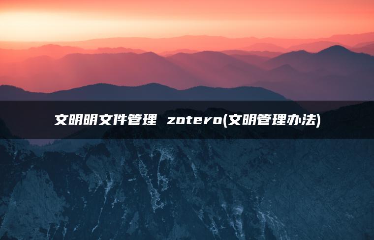 文明明文件管理 zotero(文明管理办法)