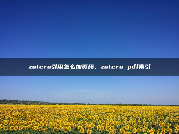 zotero引用怎么加页码，zotero pdf索引